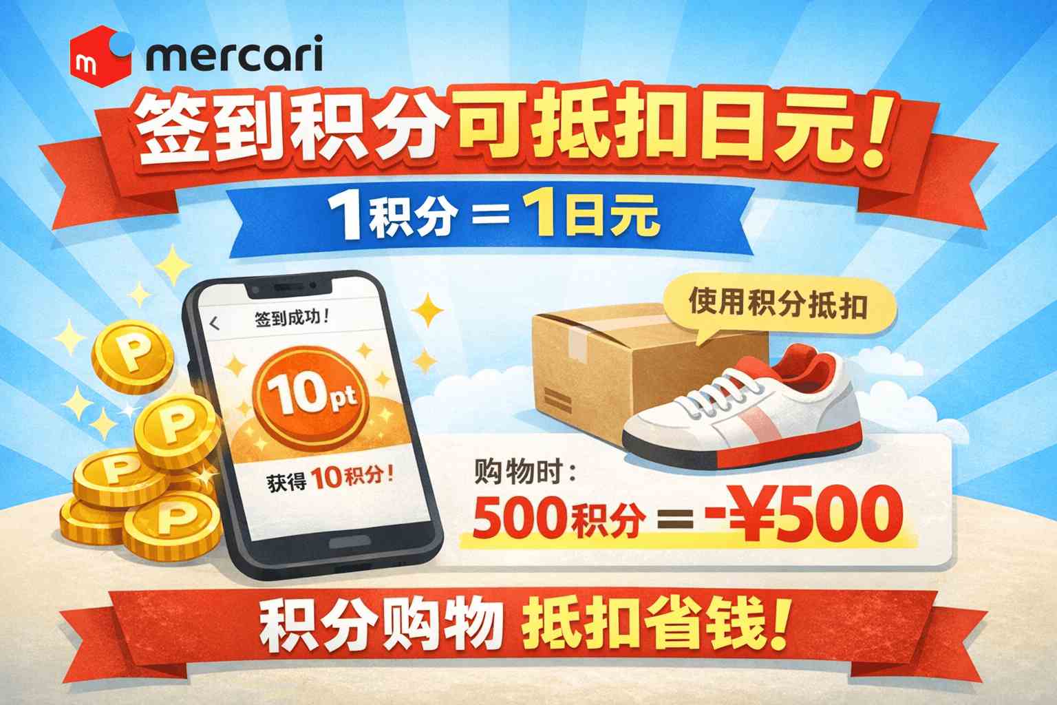 捡漏党必备！Mercari签到积分抵扣日元的秘密，省下的都是真金白银