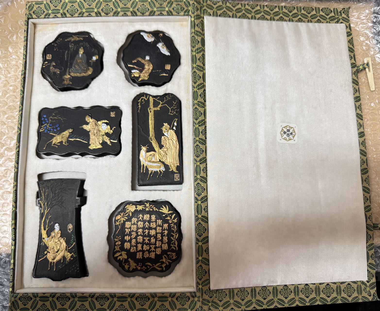 日本代拍文房蒔绘墨条整套开箱实拍，原装锦盒保存完好