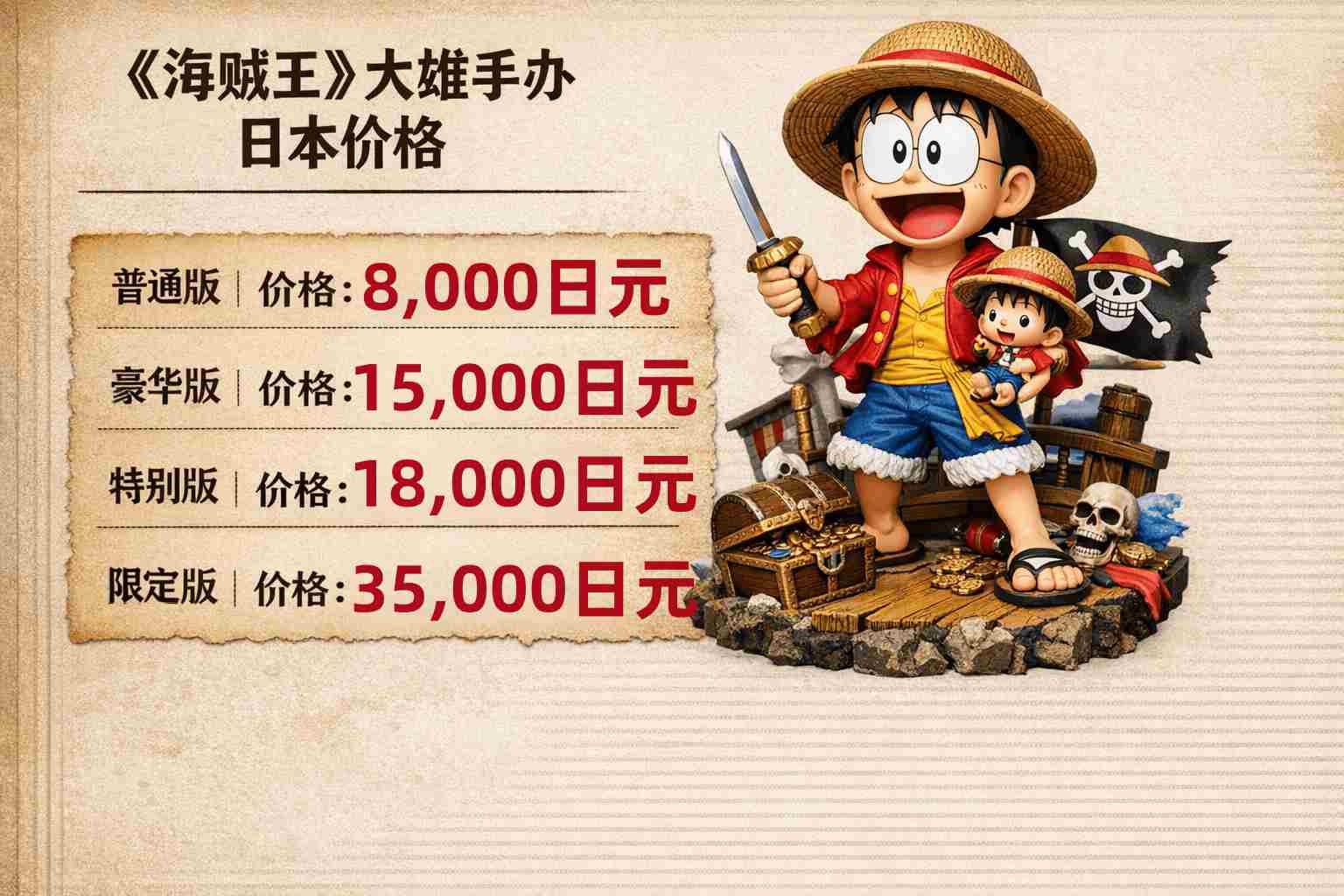 海贼王大雄手办日本价格曝光：限定款竟卖到6万日元？收藏家揭秘