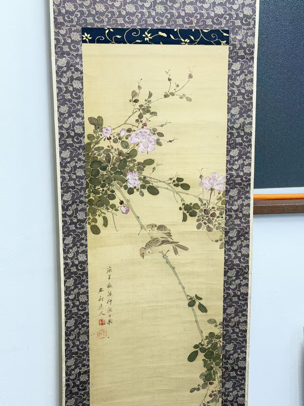 日本代拍花鸟画挂轴实物开箱展示
