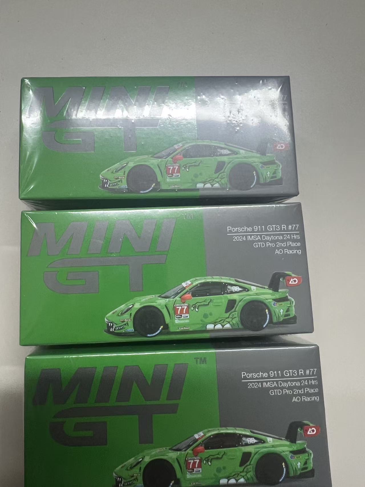 MINI GT 保时捷 911 GT3 R #77 2024 Daytona 24小时 AO Racing 绿色恐龙涂装模型日本代拍实拍图