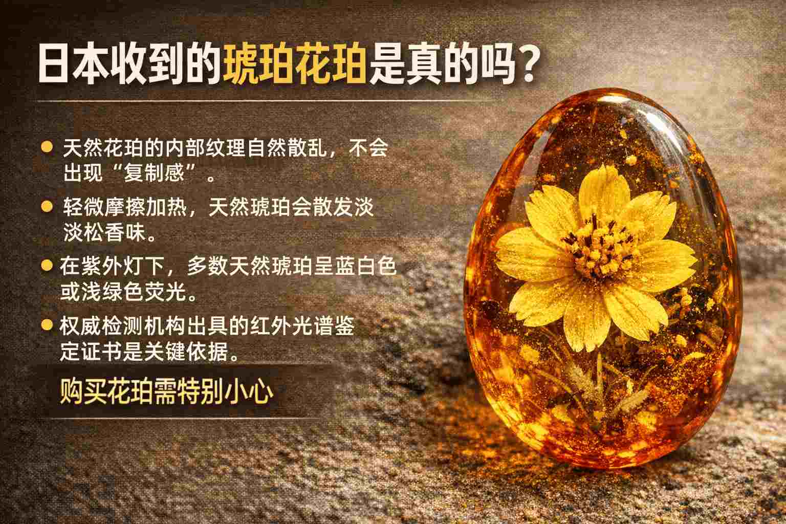 日本收到的琥珀花珀是真的吗？看证书、辨荧光，这些方法你必须知道！