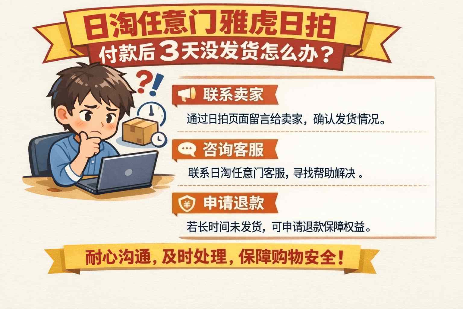 日淘任意门雅虎日拍付款后3天没发货怎么办?手把手教你催发货+退款全流程!