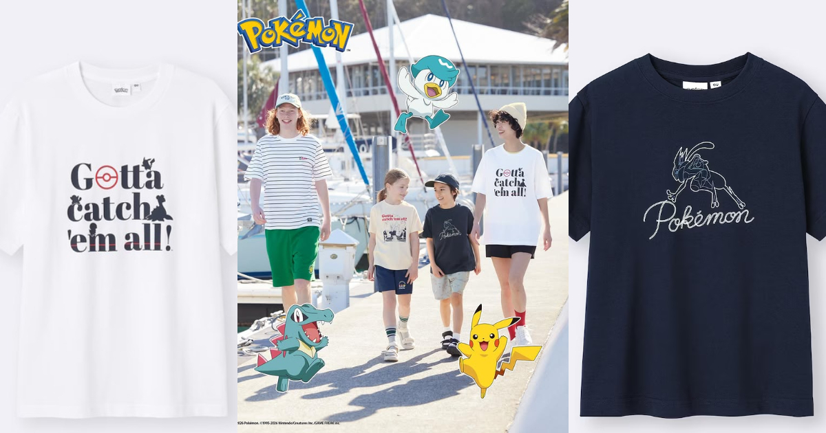 GU和宝可梦联名T恤家庭合照