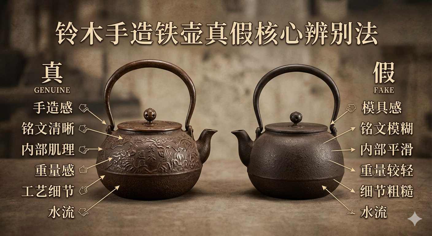 铃木手造铁壶真假核心辨别法：从落款、声音到内壁，全解析